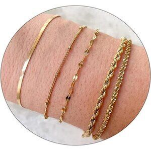 🆕 Women Gold Trendy Dainty Cross Bracelet 14k Beaded Herringbone Chain Jewelry